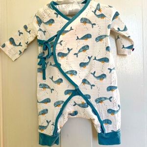 Angel Dear Ocean Whales Kimono Wrap Style One Piece Bodysuit